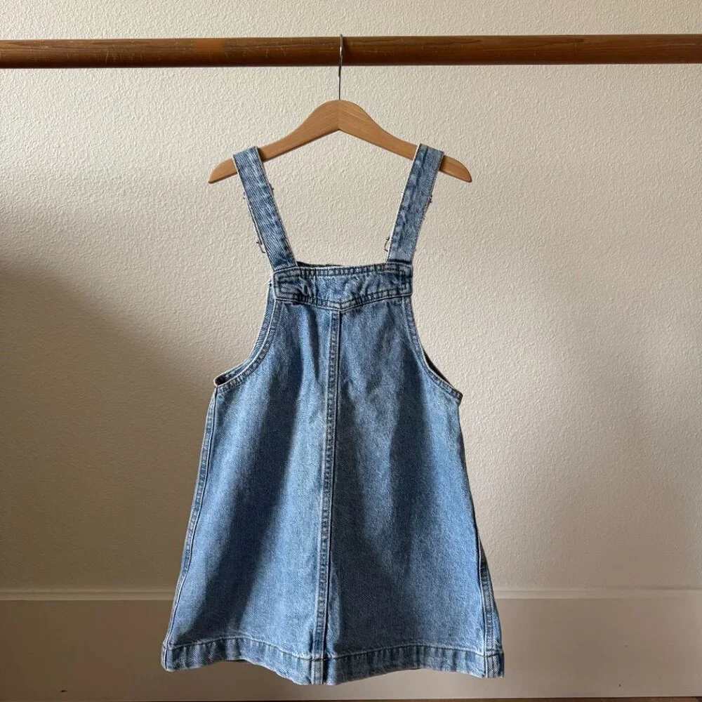 ZARA Girls Denim Overall Dress Light Wash Size 8 Pinafore Jumper Classic Button - Picture 2 of 15